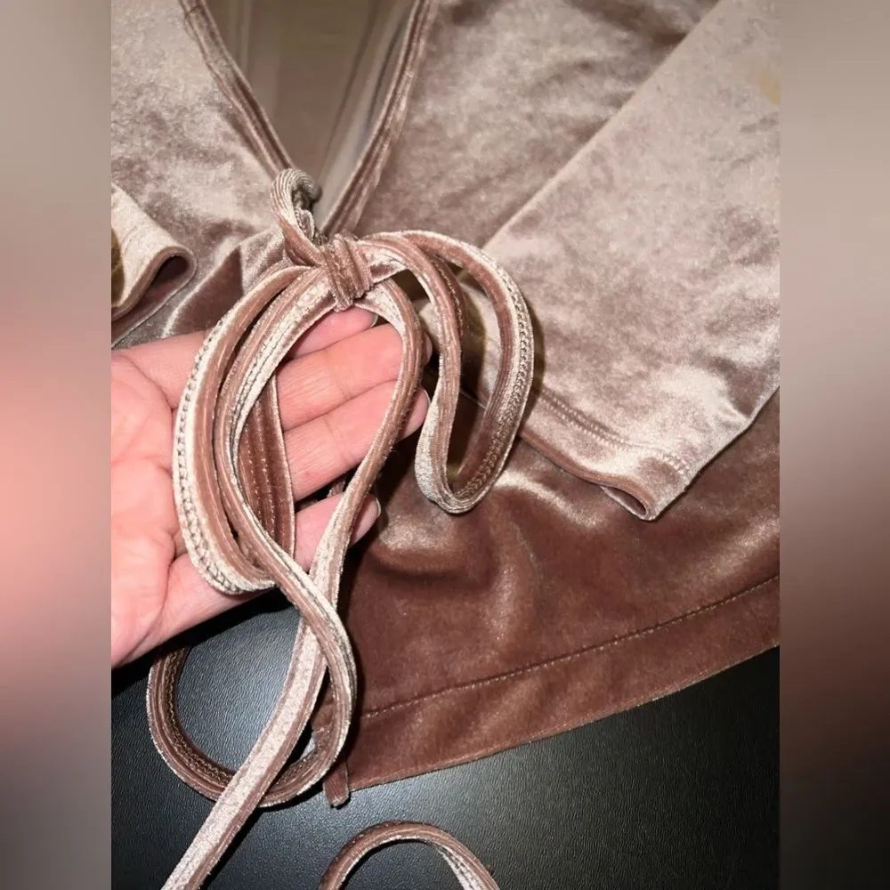 Madewell Light Brown/beige Velvet Front Tie Cardigan EUC Size XL - Picture 2 of 5